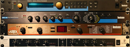 Lexicon PCM-70, Lexicon MPX-100, Lexicon Vortex (Behringer Denoiser).