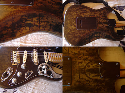 Vier Ansichten der VooDoo Gitarre.